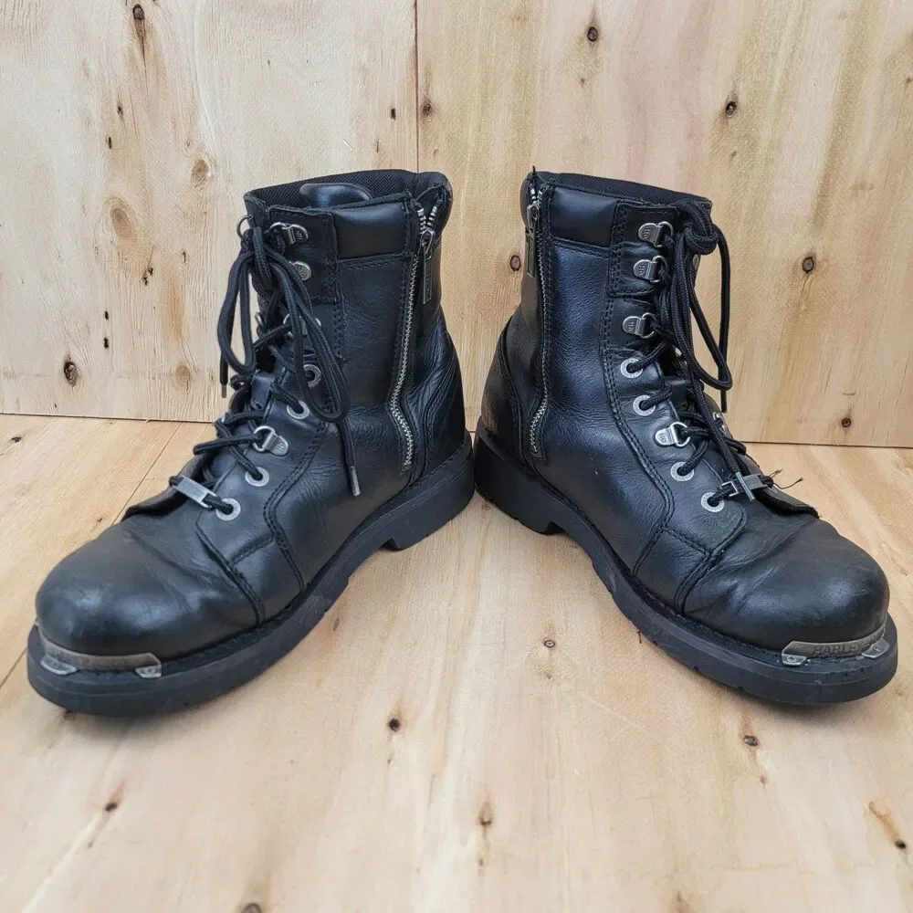 Harley Davidson Boots Mens 9.5 Flames Skulls Black Leather Moto Biker Riding